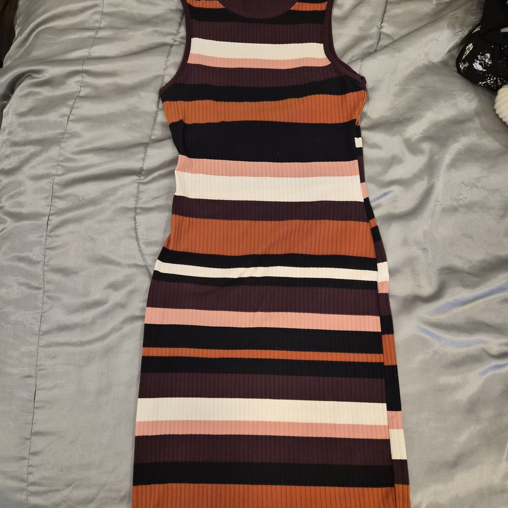 No Boundaries Striped Ribbed Midi Dress in Black, Pink, Rust and Cream